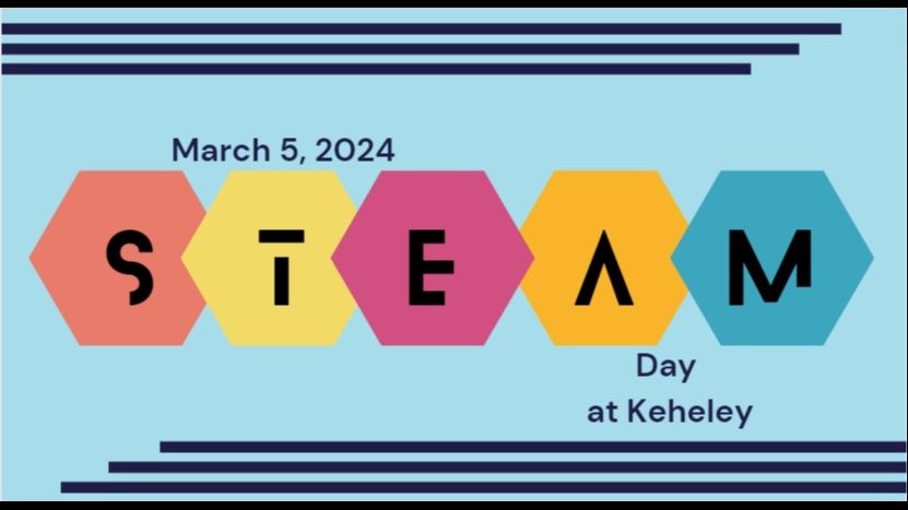 Light blue background - March 5, 2024 STEAM Day at Keheley